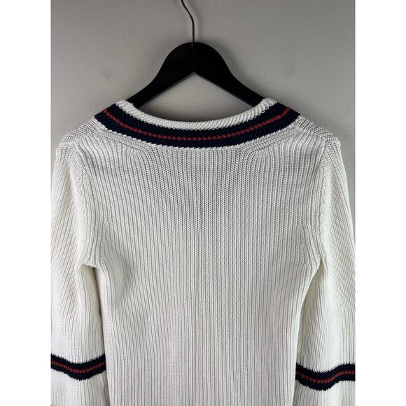 Cabi Sweater Ace Pullover Tennis White Old Money Preppy Split Hem EUC XS - Picture 7 of 7